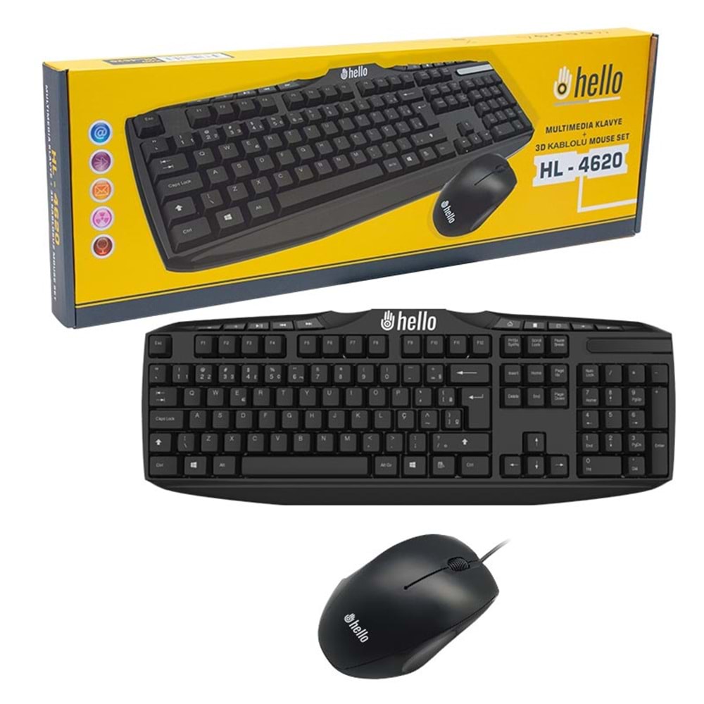 4620 Hello Multimedia Klavye + 3D Mouse Kablolu Set