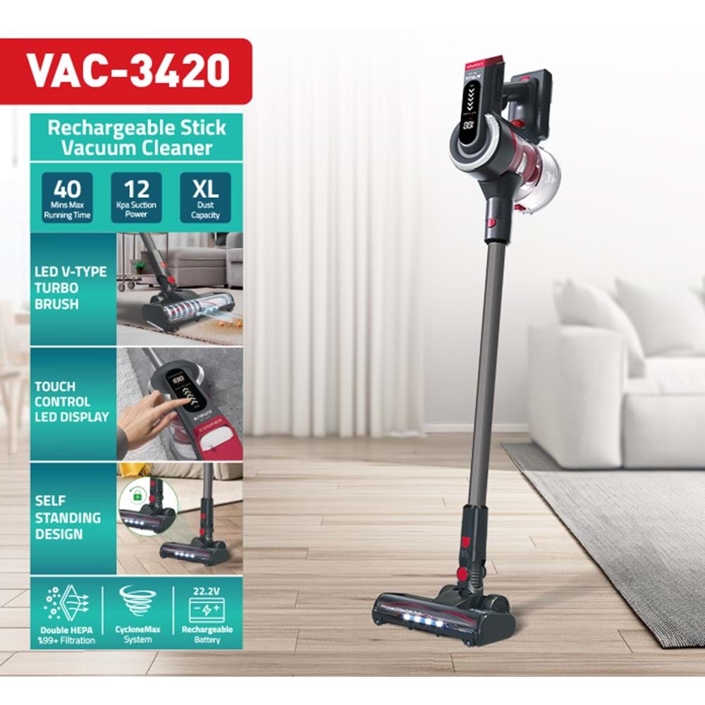 Newal VAC3420 Dikey Şarjlı Süpürge BLDC 150W