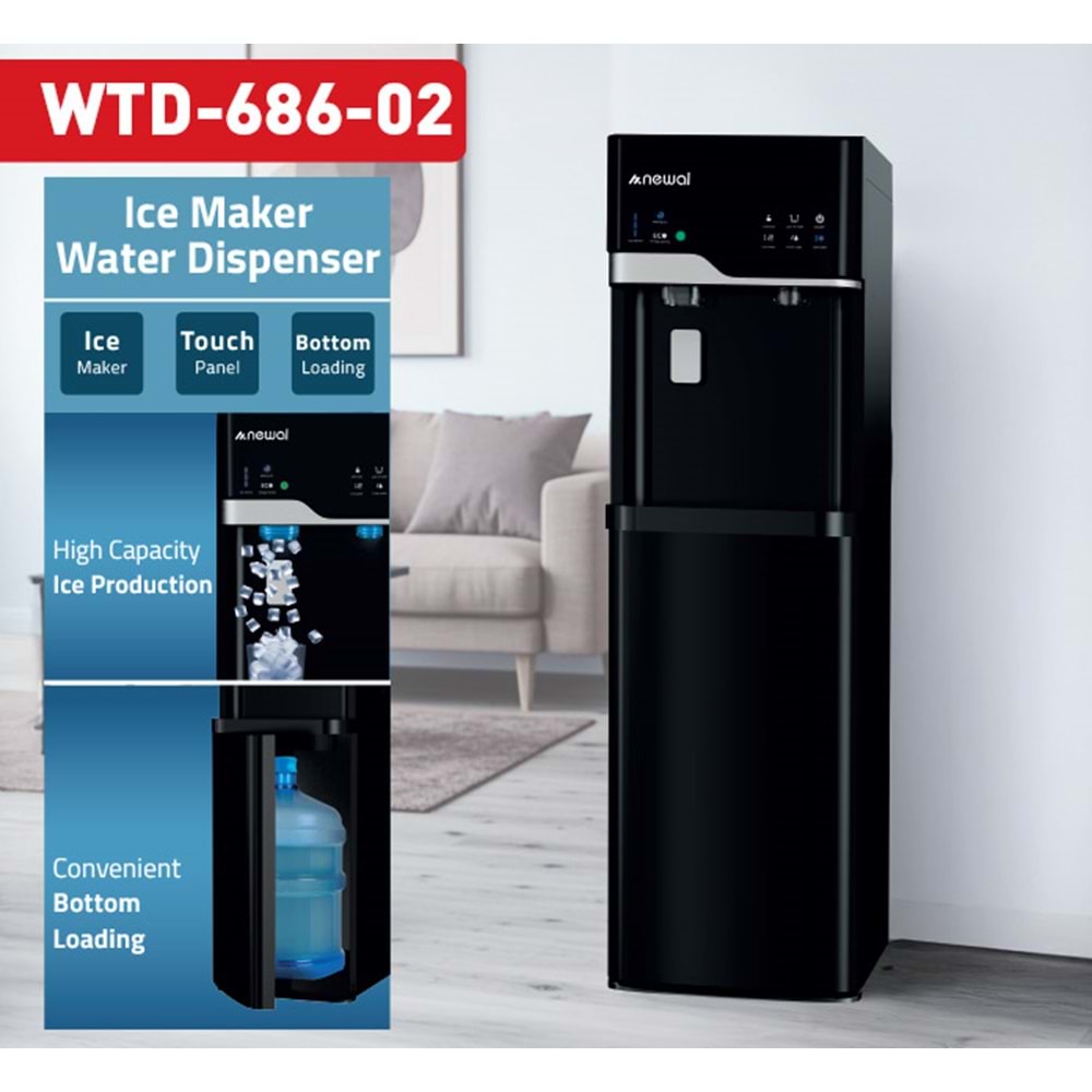 Newal WTD686/2 Su Sebili & Buz Makinesi Alttan Damacana