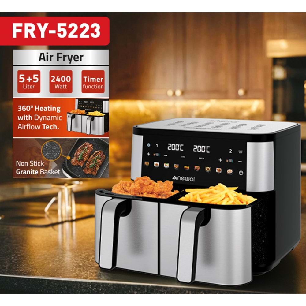 Newal FRY5223 Dokunmatik Double Airfryer 10L