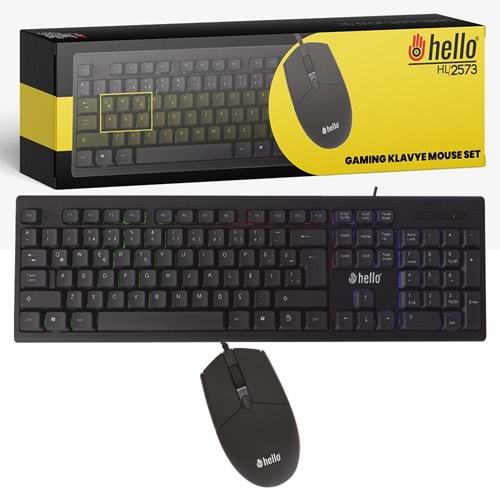2573 Hello Işıklı Kablolu Oyuncu Klavye + Mouse Combo Set