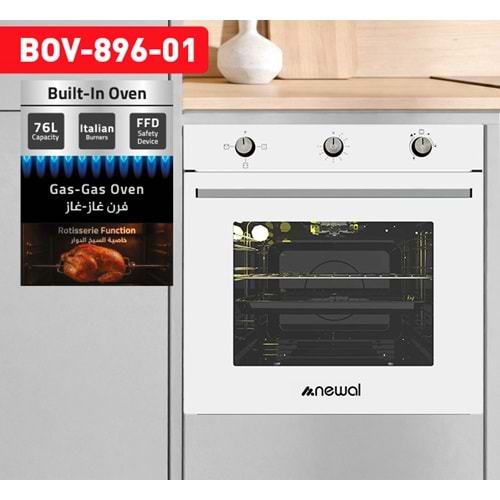 Newal BOV896/1 Gazlı Beyaz Ankastre Fırın
